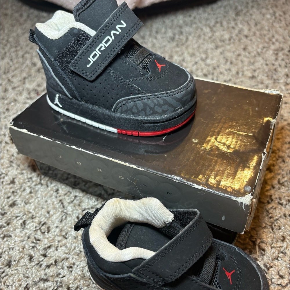 Jordan Kids Black and Red Sneakers 3c Toddler Size